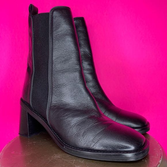 Shoes - ASOS DESIGN BLACK LEATHER SQUARE TOE SLIP-ON CHELSEA BOOT